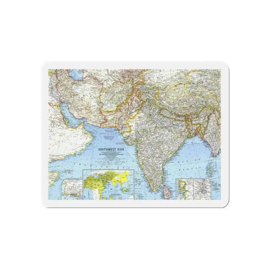 Asia - Southwest (1963) (Map) Refrigerator Magnet 6 Inch - The Sticker Space