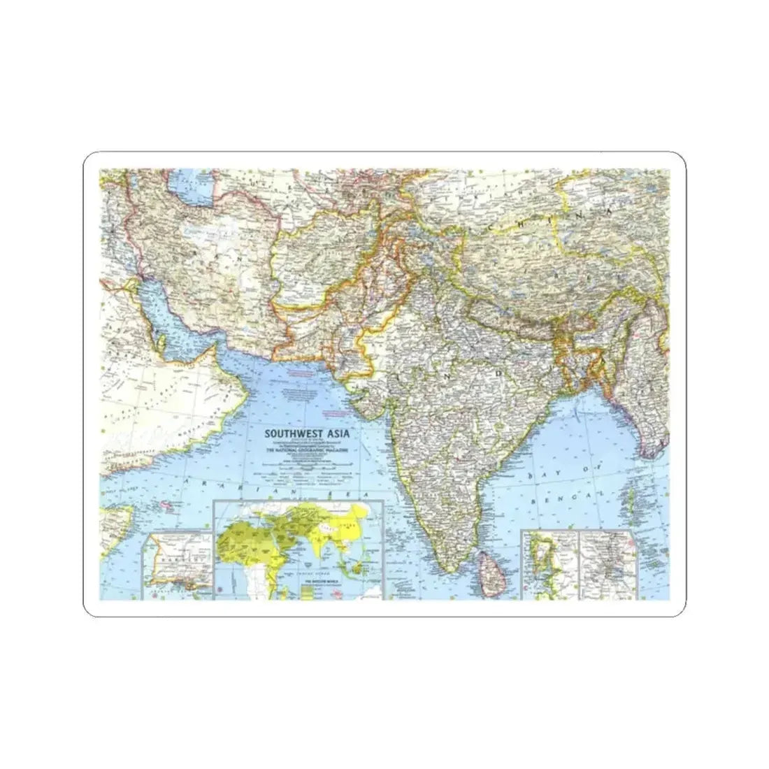 Asia - Southwest (1963) (Map) STICKER Vinyl Kiss-Cut Decal 2 Inch White - The Sticker Space