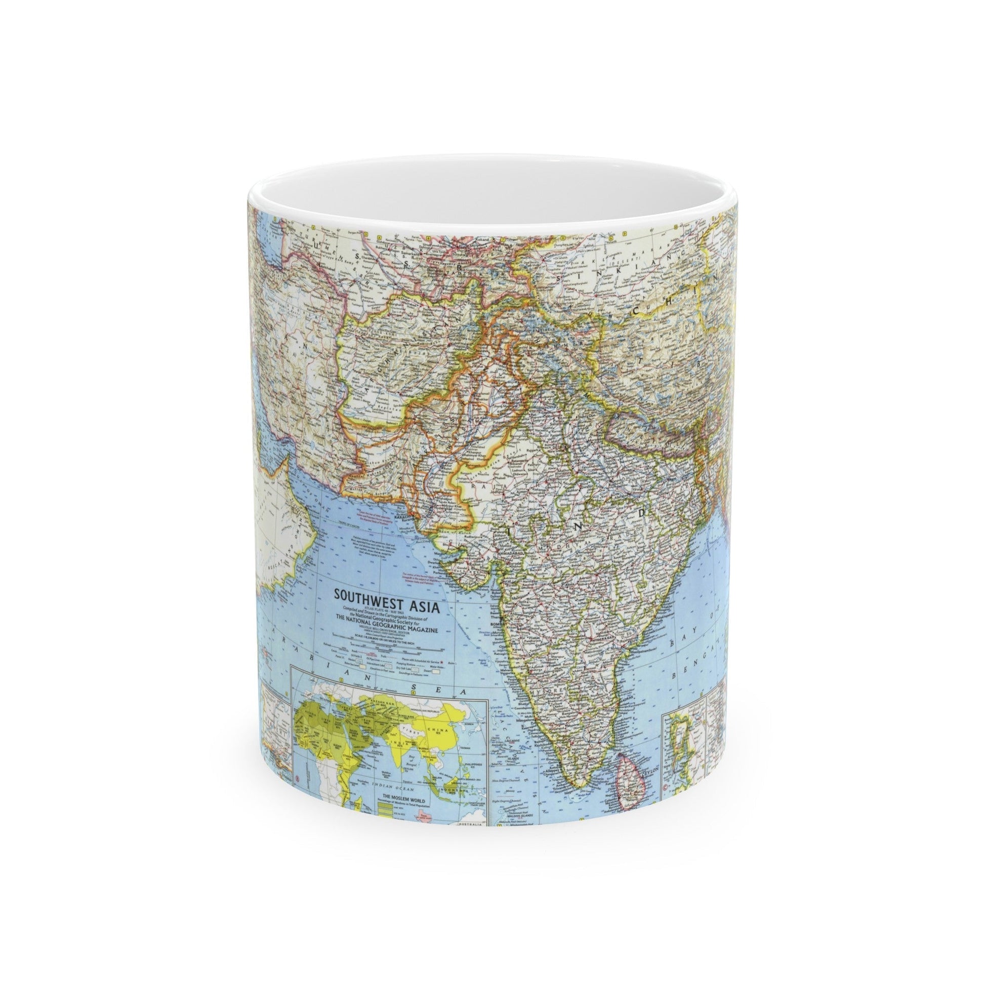 Asia - Southwest (1963) (Map) White Coffee Mug-11oz-The Sticker Space