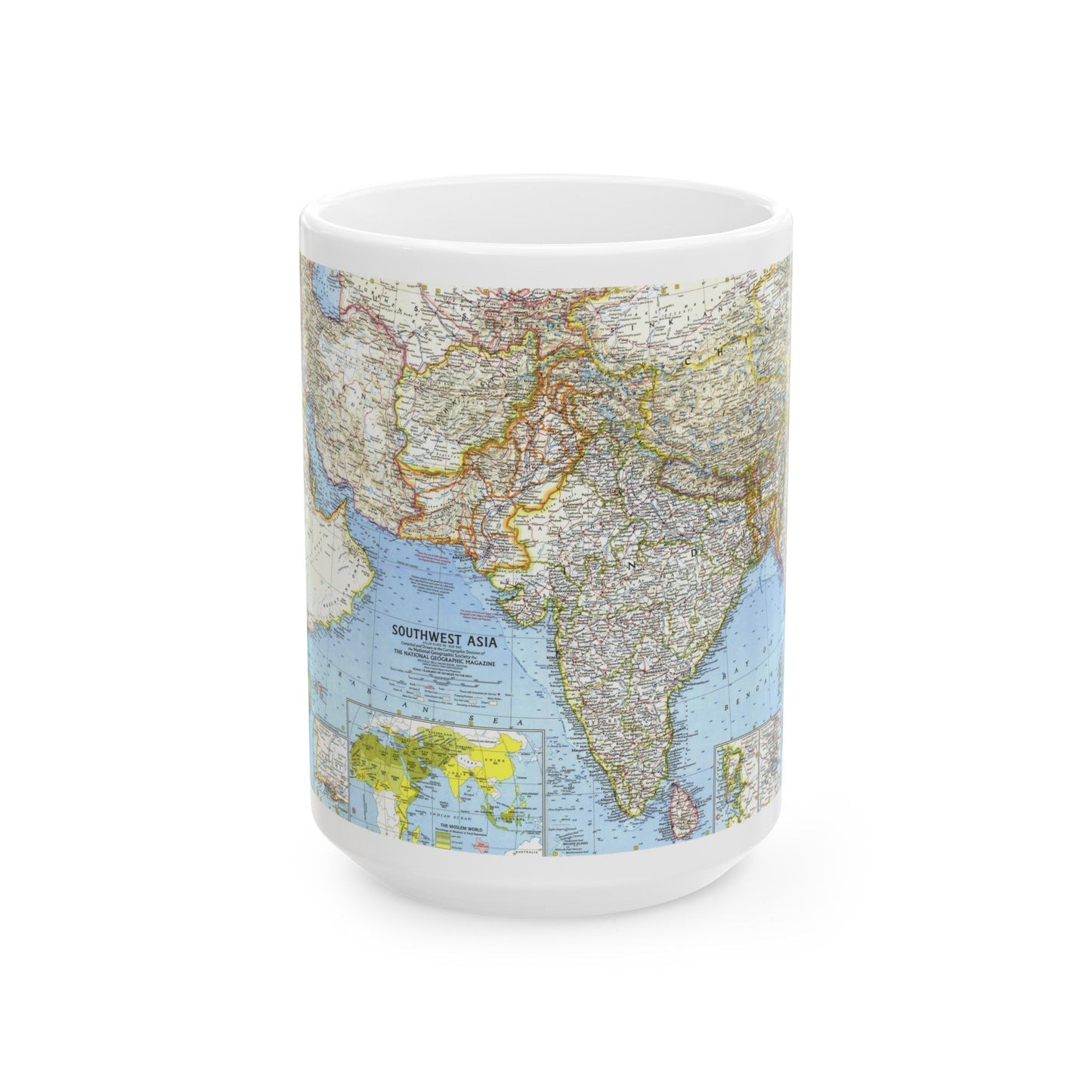 Asia - Southwest (1963) (Map) White Coffee Mug-15oz-The Sticker Space