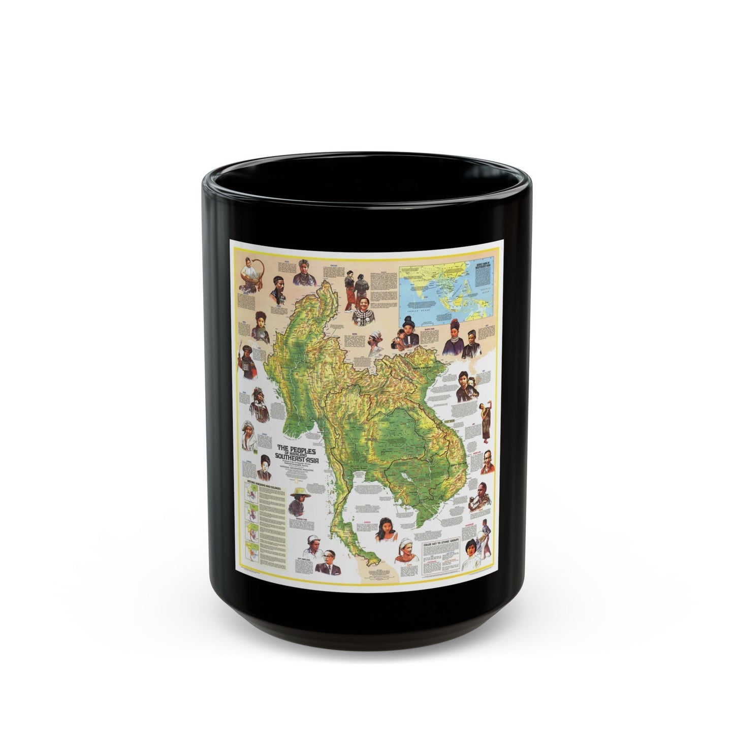 Asia - The Peoples of Mainland Southeast (1971) (Map) Black Coffee Mug-15oz-The Sticker Space