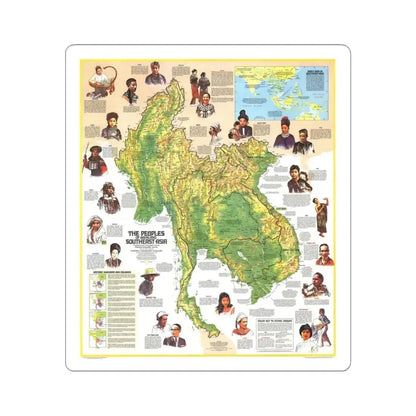 Asia - The Peoples of Mainland Southeast (1971) (Map) STICKER Vinyl Kiss-Cut Decal 3 Inch White - The Sticker Space