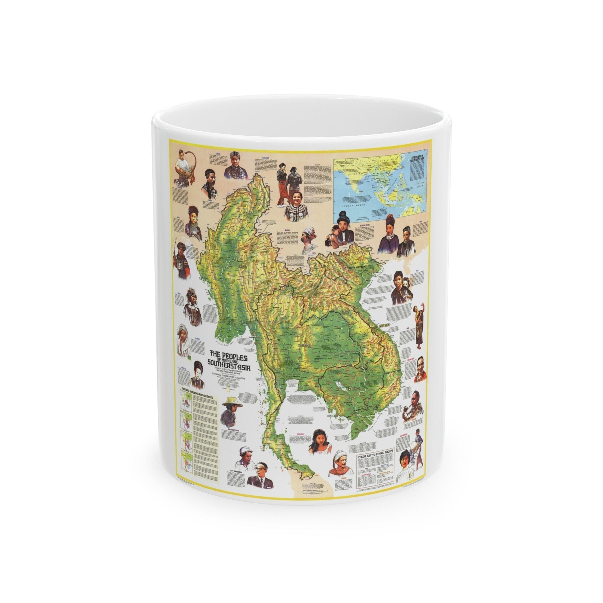 Asia - The Peoples of Mainland Southeast (1971) (Map) White Coffee Mug-11oz-The Sticker Space