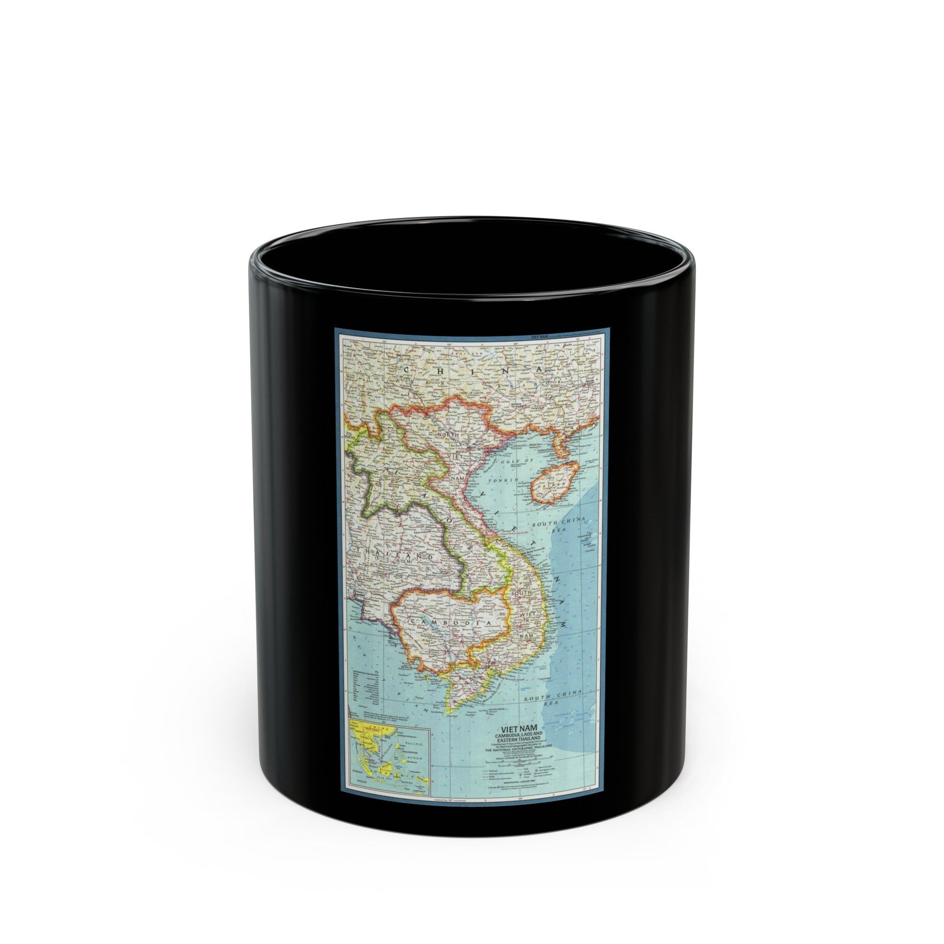 Asia - Viet Nam, Cambodia, Laos (1965) (Map) Black Coffee Mug-11oz-The Sticker Space