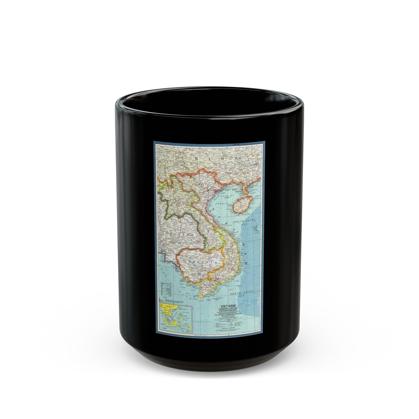 Asia - Viet Nam, Cambodia, Laos (1965) (Map) Black Coffee Mug-15oz-The Sticker Space