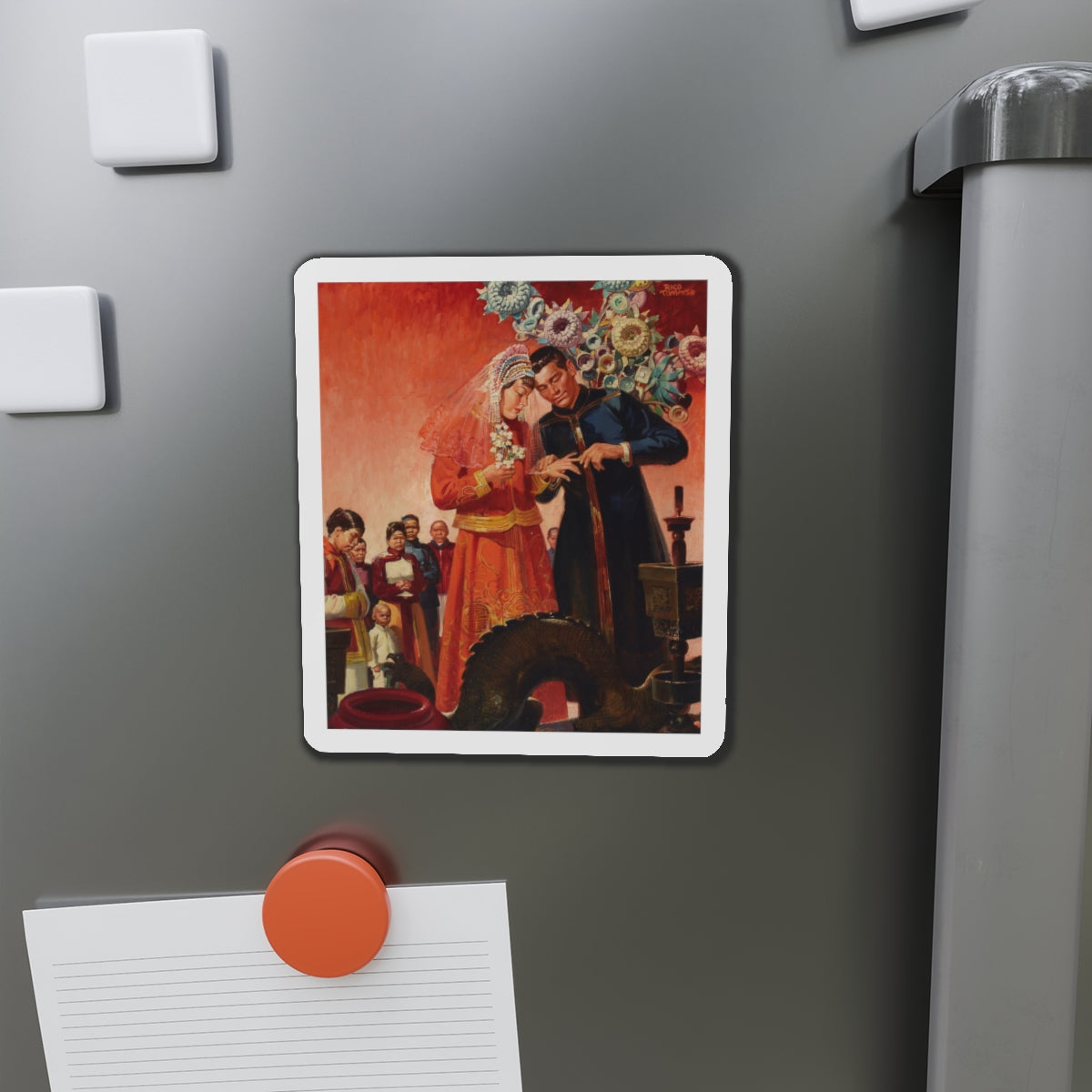 Asian Wedding (Magazine Illustration) Refrigerator Magnet-The Sticker Space