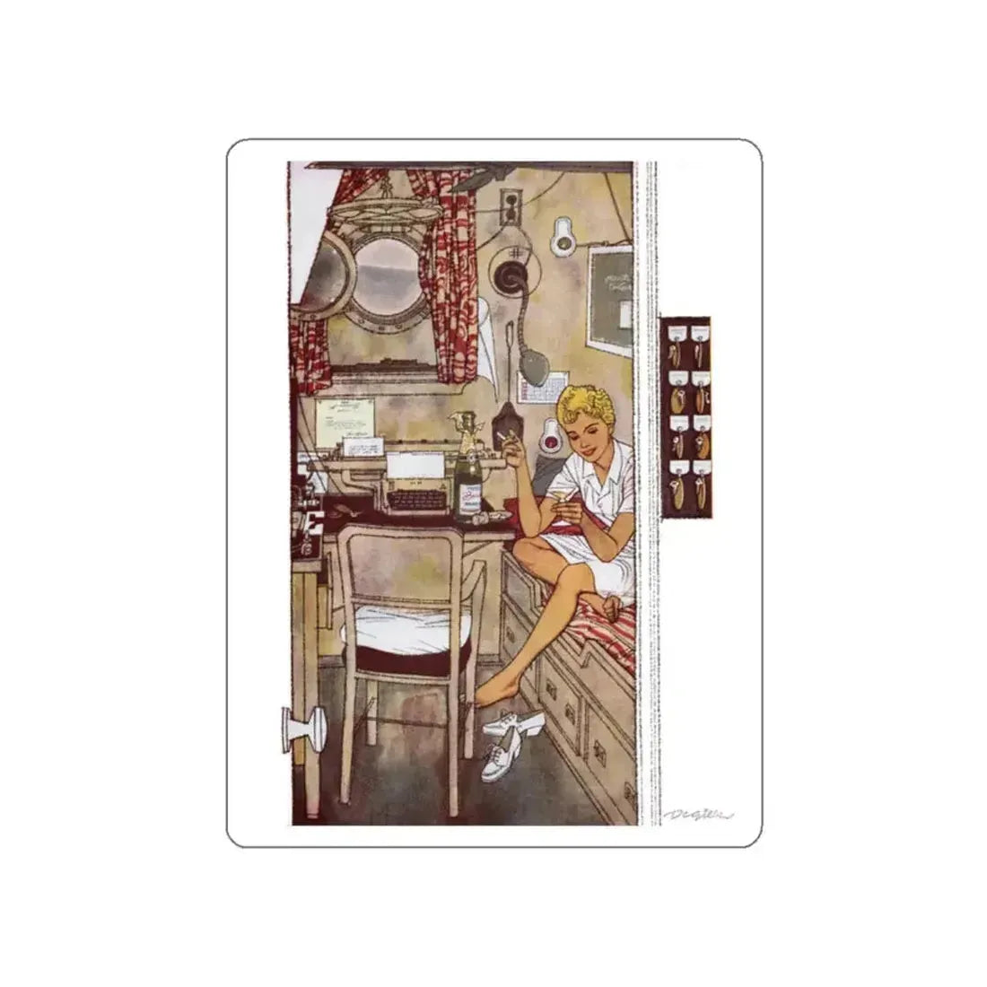 Asleep In The Deep (2), Cosmopolitan, February 1958 (Magazine Illustration) STICKER Vinyl Die-Cut Decal White Die-Cut 2 Inch - The Sticker Space