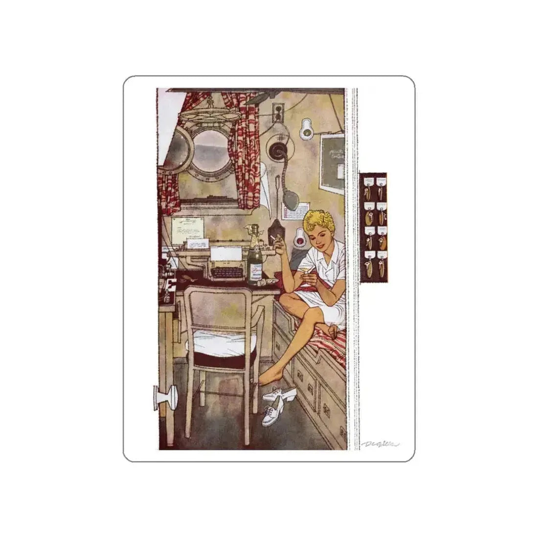 Asleep In The Deep (2), Cosmopolitan, February 1958 (Magazine Illustration) STICKER Vinyl Die-Cut Decal White Die-Cut 3 Inch - The Sticker Space