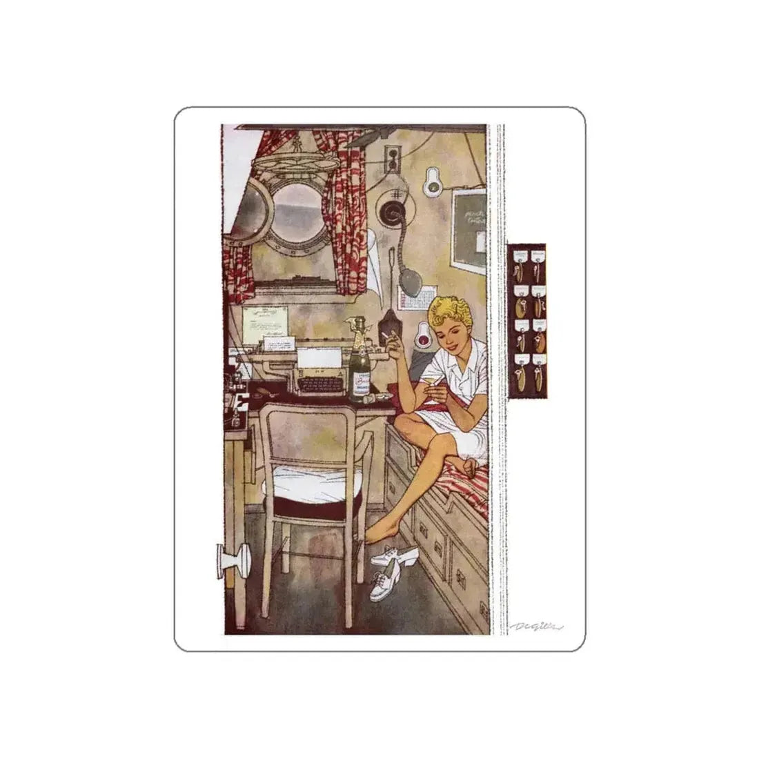 Asleep In The Deep (2), Cosmopolitan, February 1958 (Magazine Illustration) STICKER Vinyl Die-Cut Decal White Die-Cut 4 Inch - The Sticker Space