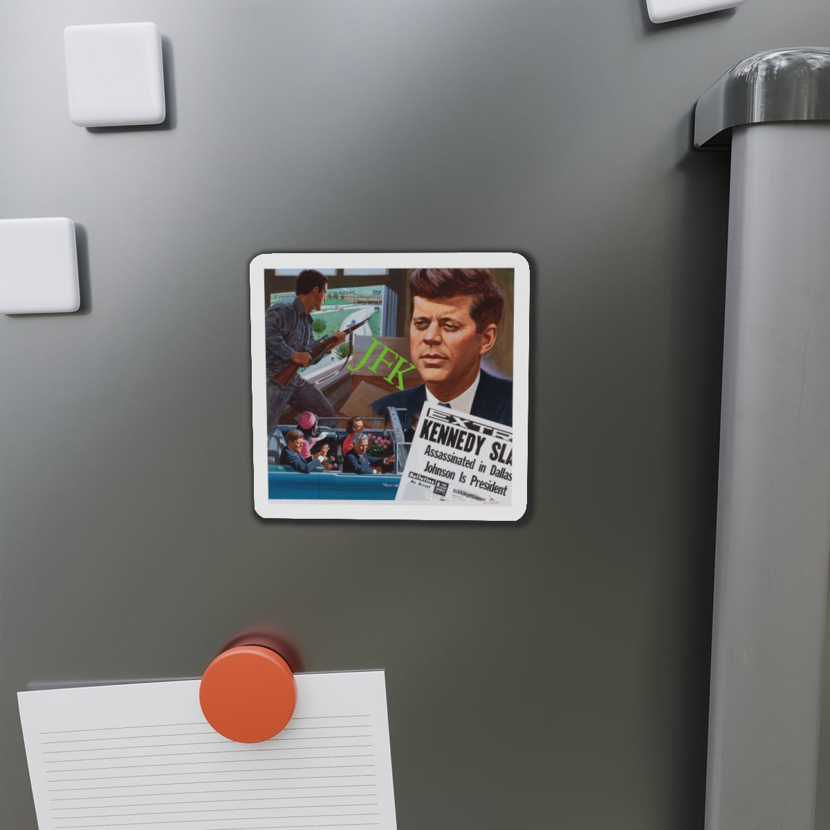 Assassination of John F. Kennedy, October 1980 (Magazine Illustration) Refrigerator Magnet-The Sticker Space