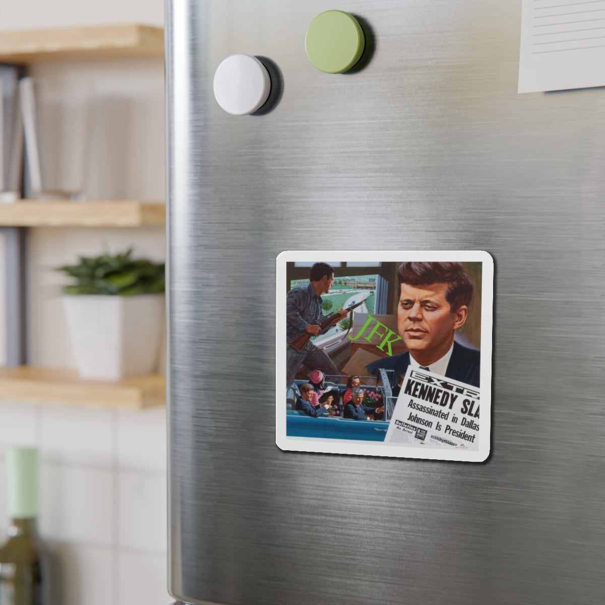 Assassination of John F. Kennedy, October 1980 (Magazine Illustration) Refrigerator Magnet-The Sticker Space