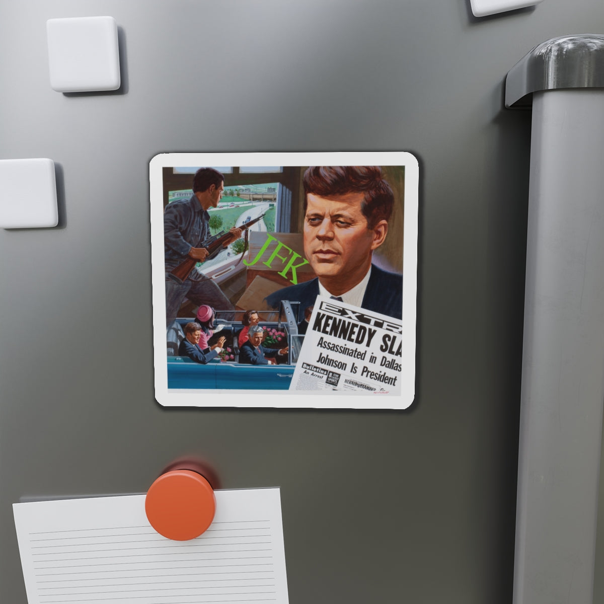 Assassination of John F. Kennedy, October 1980 (Magazine Illustration) Refrigerator Magnet-The Sticker Space