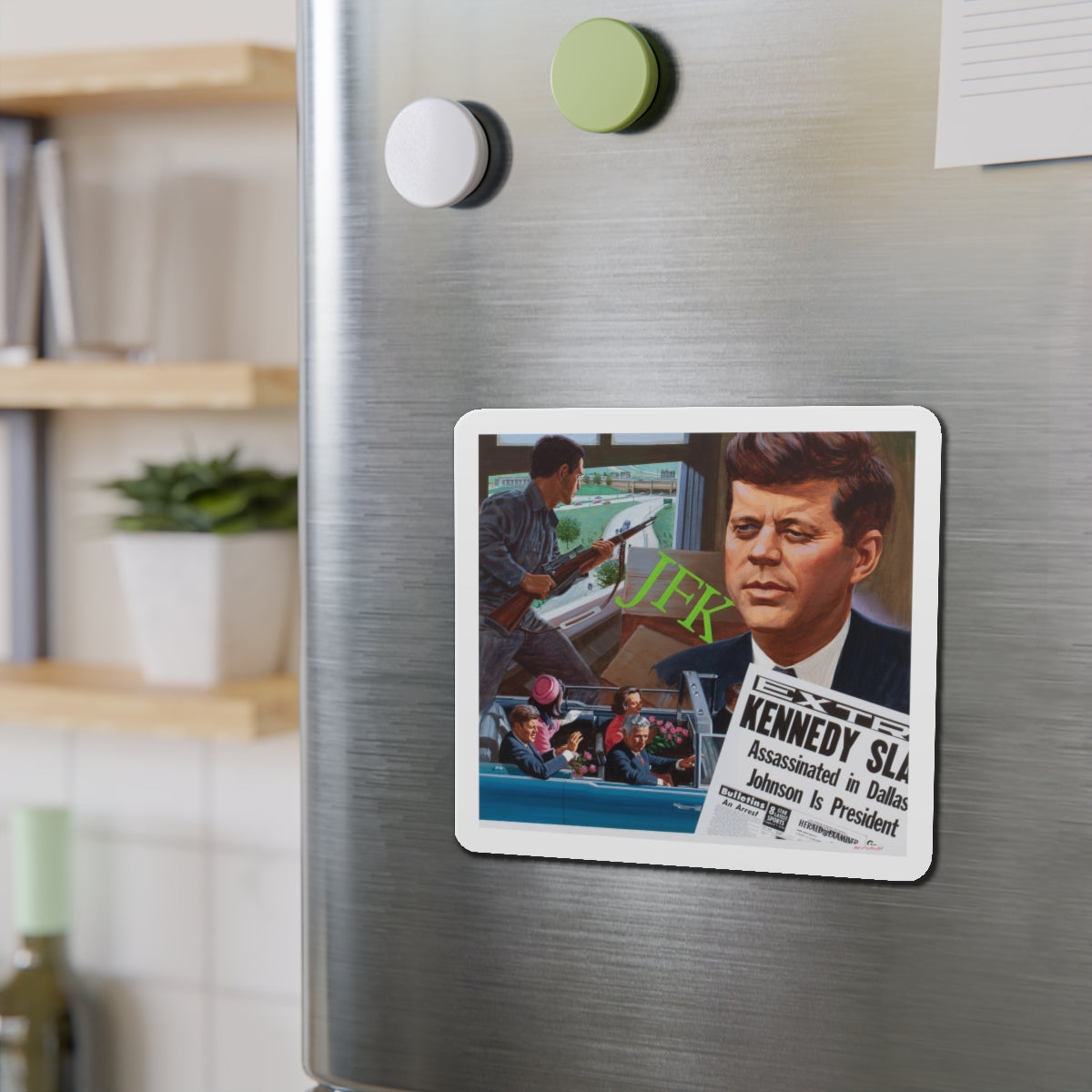 Assassination of John F. Kennedy, October 1980 (Magazine Illustration) Refrigerator Magnet-The Sticker Space