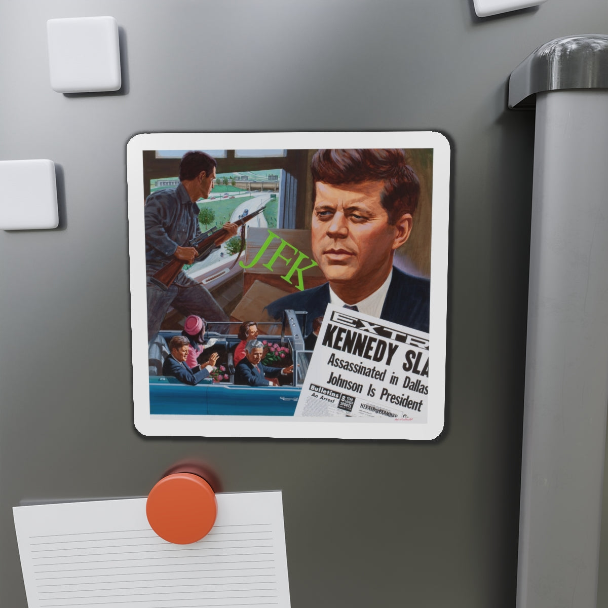 Assassination of John F. Kennedy, October 1980 (Magazine Illustration) Refrigerator Magnet-The Sticker Space