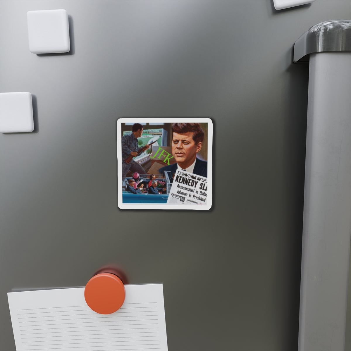 Assassination of John F. Kennedy, October 1980 (Magazine Illustration) Refrigerator Magnet-The Sticker Space