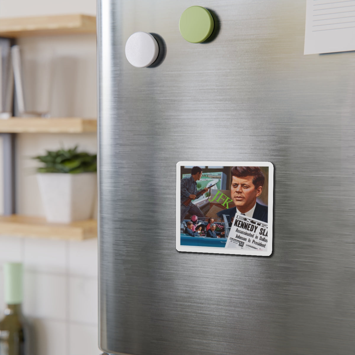 Assassination of John F. Kennedy, October 1980 (Magazine Illustration) Refrigerator Magnet-The Sticker Space