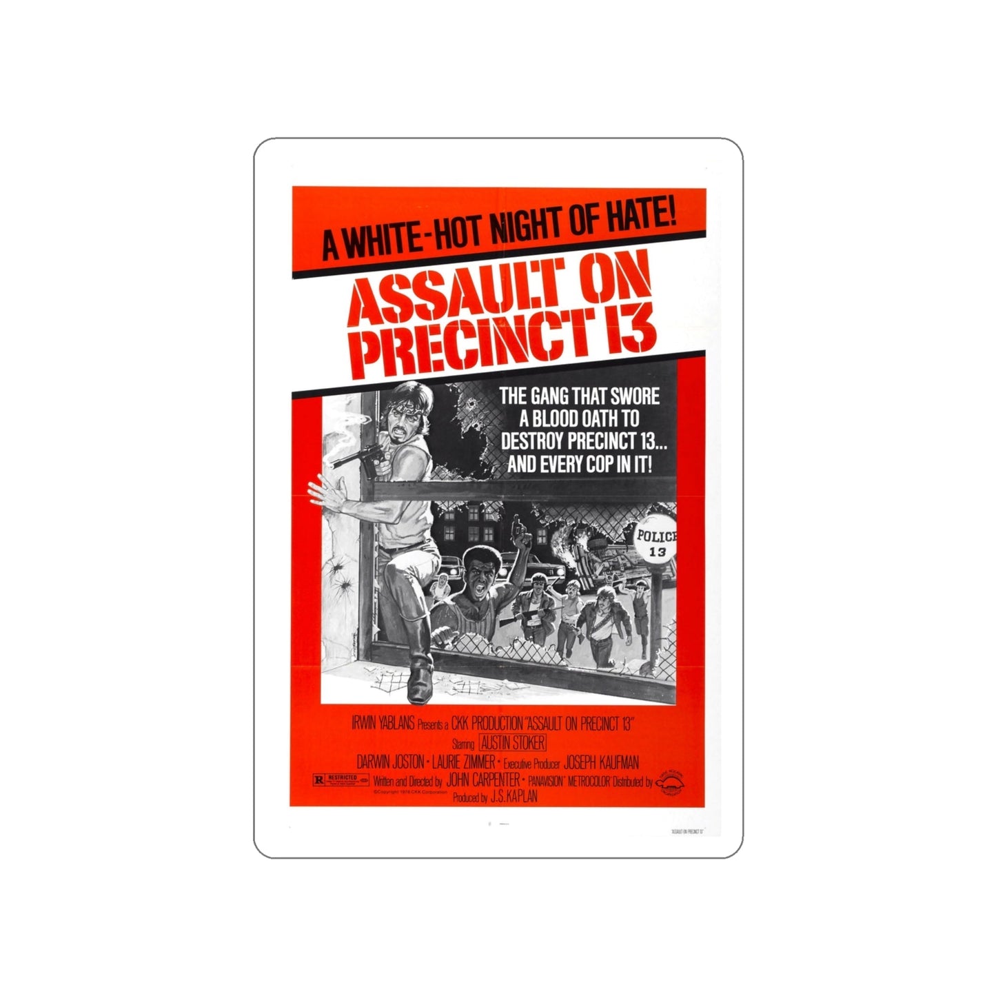 ASSAULT ON PRECINCT 13 1976 Movie Poster STICKER Vinyl Die-Cut Decal-4 Inch-The Sticker Space