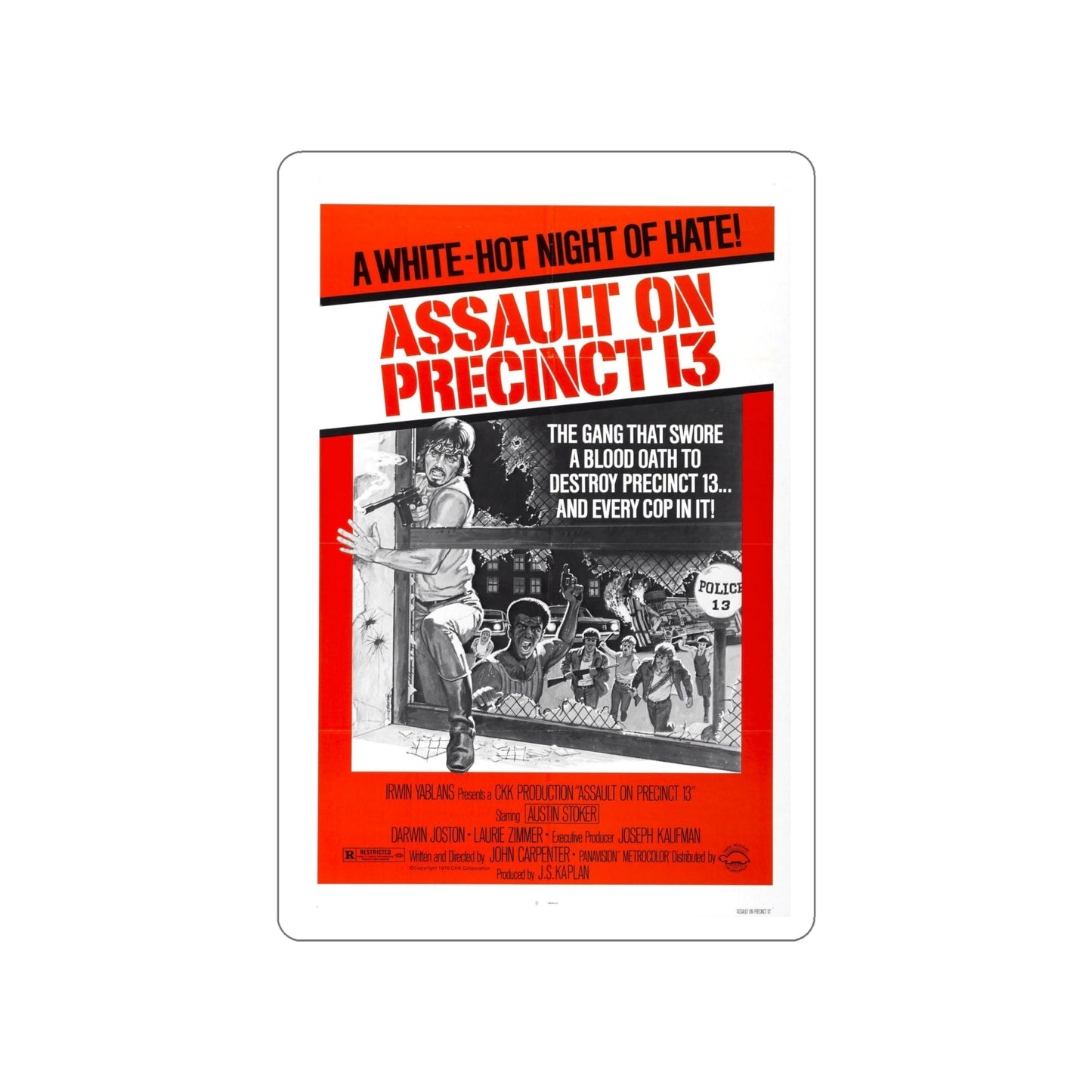 ASSAULT ON PRECINCT 13 1976 Movie Poster STICKER Vinyl Die-Cut Decal-6 Inch-The Sticker Space