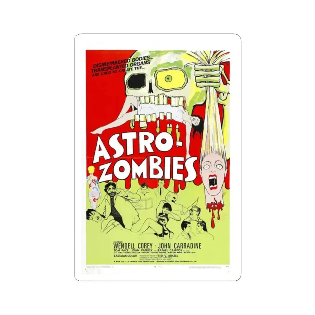 ASTRO ZOMBIES (2) 1968 Movie Poster - STICKER Vinyl Kiss-Cut Decal 2 Inch White - The Sticker Space