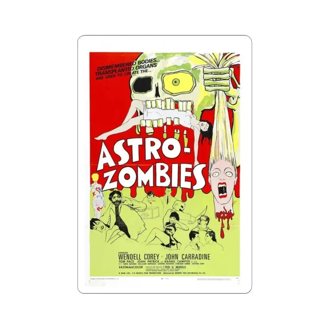 ASTRO ZOMBIES (2) 1968 Movie Poster - STICKER Vinyl Kiss-Cut Decal 3 Inch White - The Sticker Space