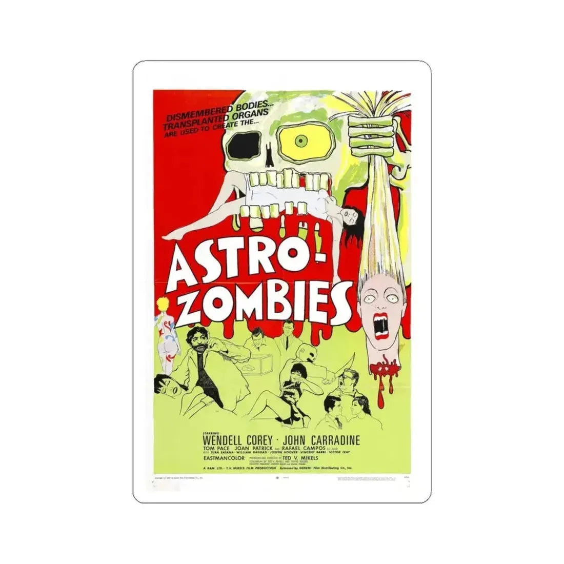 ASTRO ZOMBIES (2) 1968 Movie Poster - STICKER Vinyl Kiss-Cut Decal 4 Inch White - The Sticker Space
