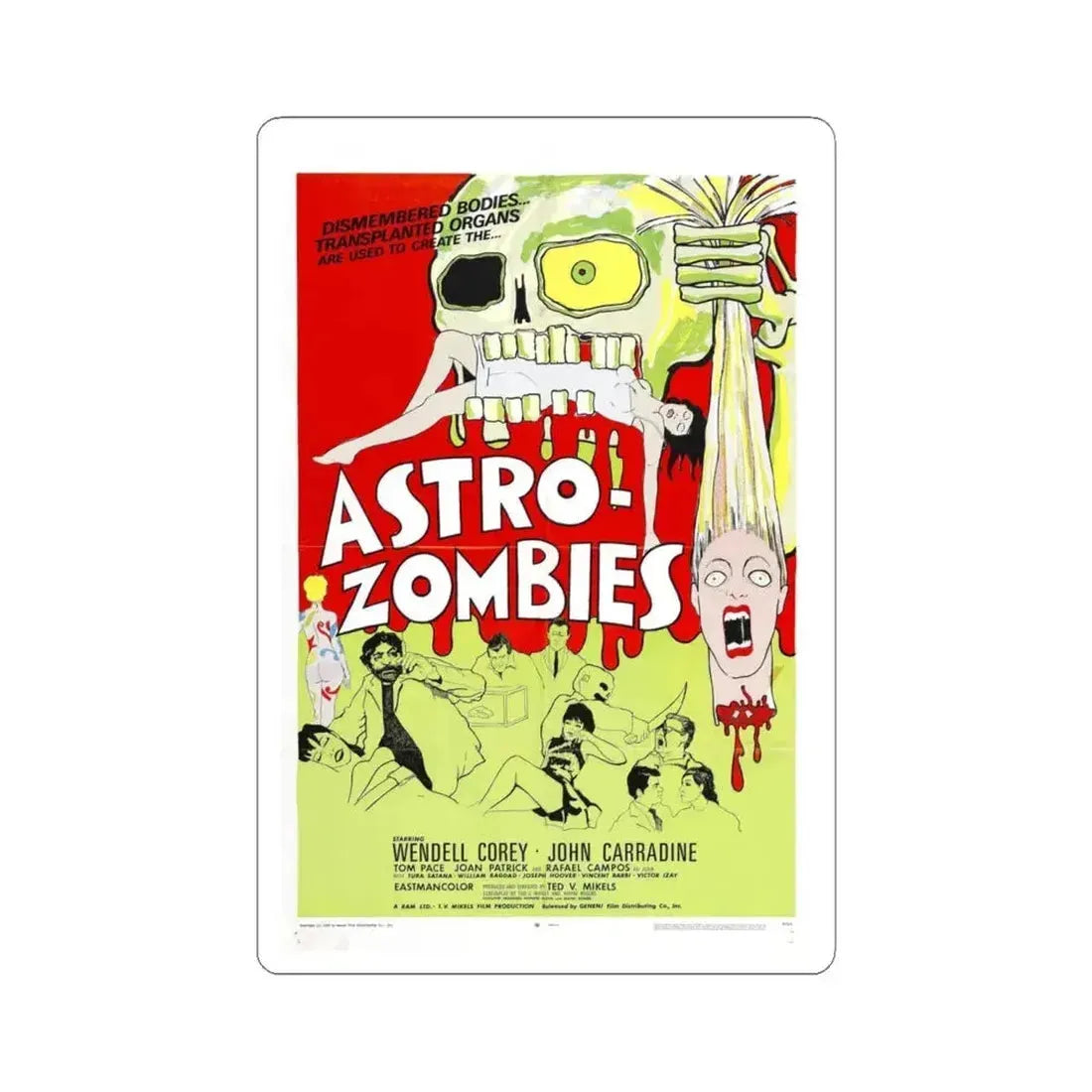 ASTRO ZOMBIES (2) 1968 Movie Poster - STICKER Vinyl Kiss-Cut Decal 6 Inch White - The Sticker Space