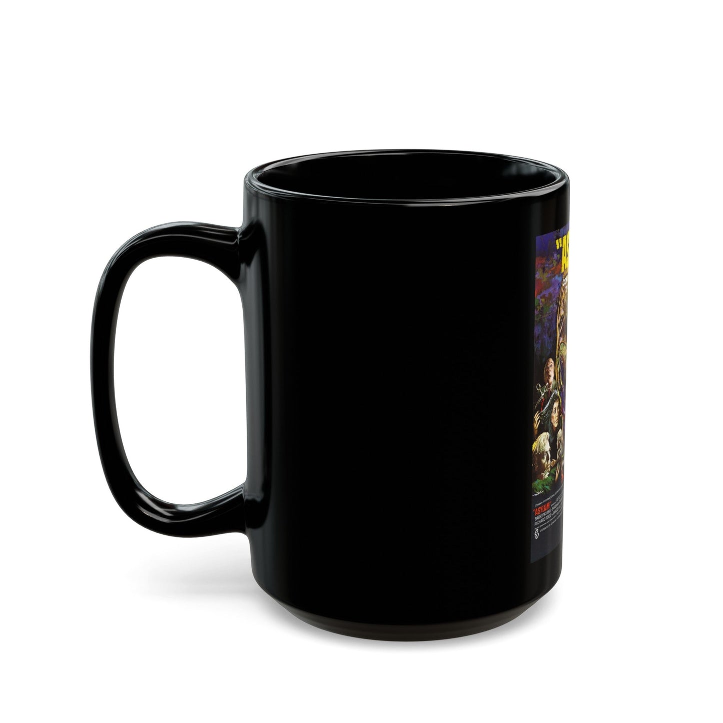 ASYLUM 1972 Movie Poster - Black Coffee Mug-The Sticker Space