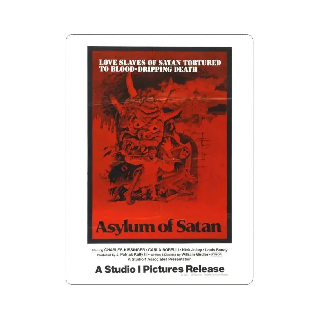 ASYLUM OF SATAN 1972 Movie Poster - STICKER Vinyl Kiss-Cut Decal 4 Inch White - The Sticker Space