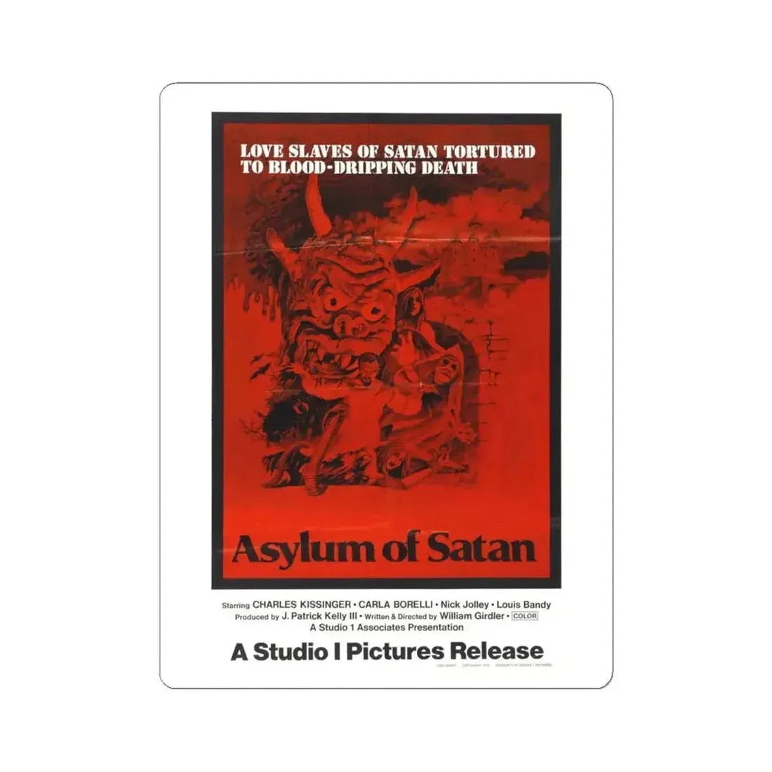 ASYLUM OF SATAN 1972 Movie Poster - STICKER Vinyl Kiss-Cut Decal 6 Inch White - The Sticker Space