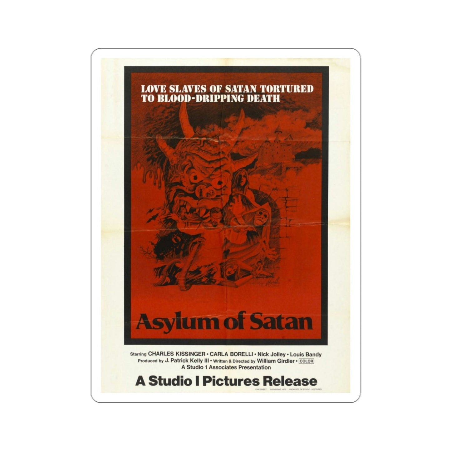 Asylum of Satan 1975 Movie Poster STICKER Vinyl Die-Cut Decal-3 Inch-The Sticker Space