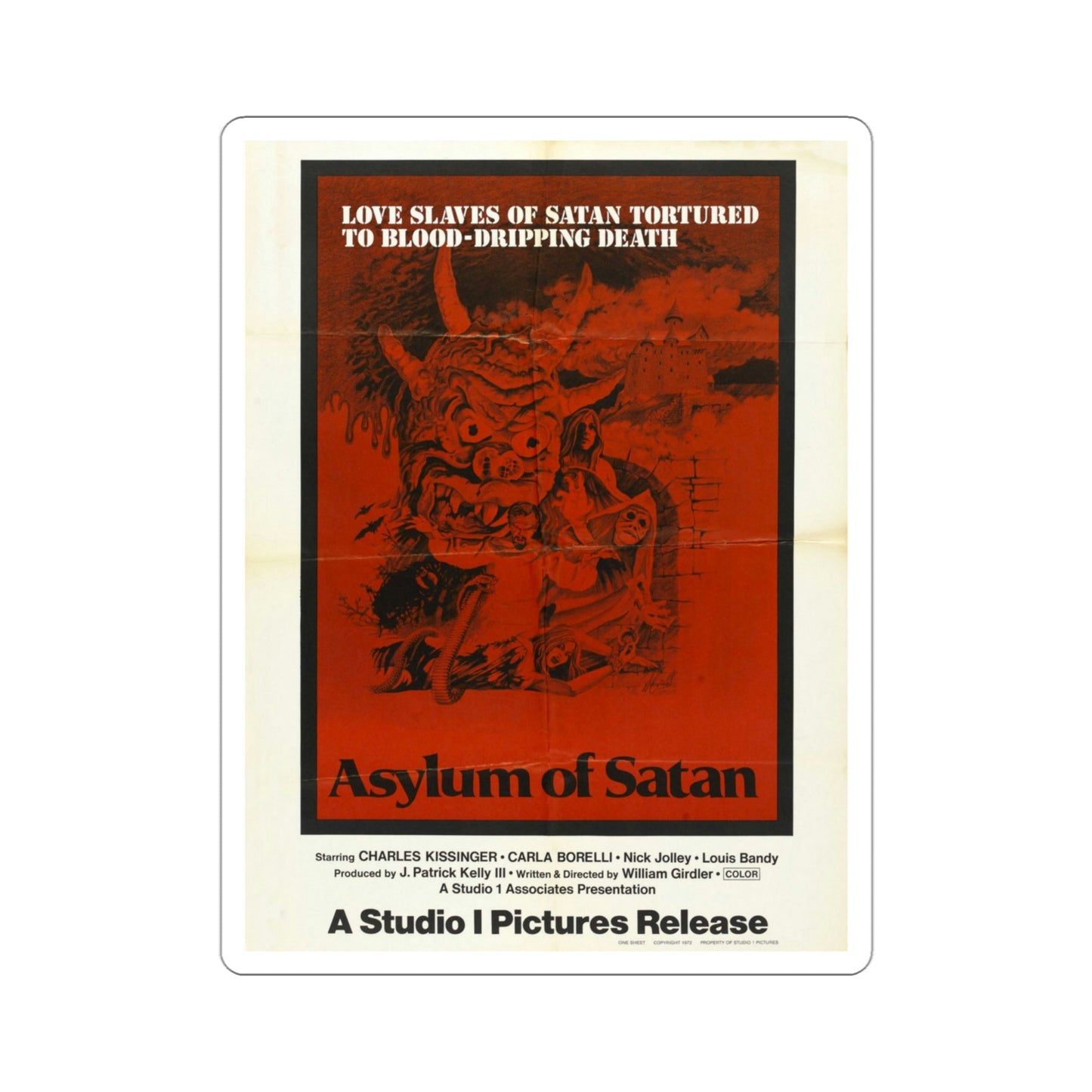 Asylum of Satan 1975 Movie Poster STICKER Vinyl Die-Cut Decal-4 Inch-The Sticker Space