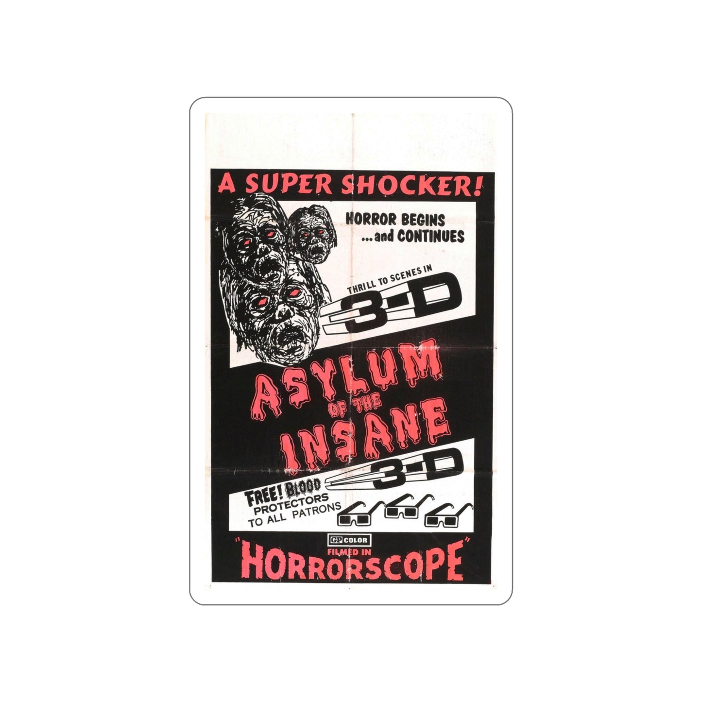 ASYLUM OF THE INSANE 1967 Movie Poster STICKER Vinyl Die-Cut Decal-4 Inch-The Sticker Space