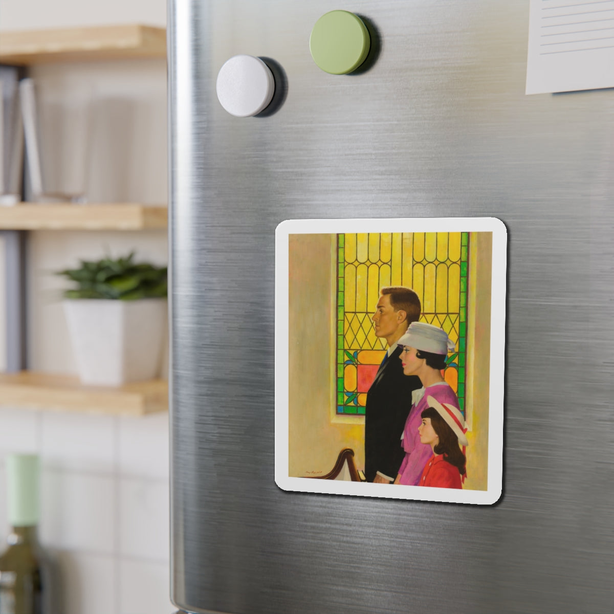 At Church (Magazine Illustration) Refrigerator Magnet-The Sticker Space