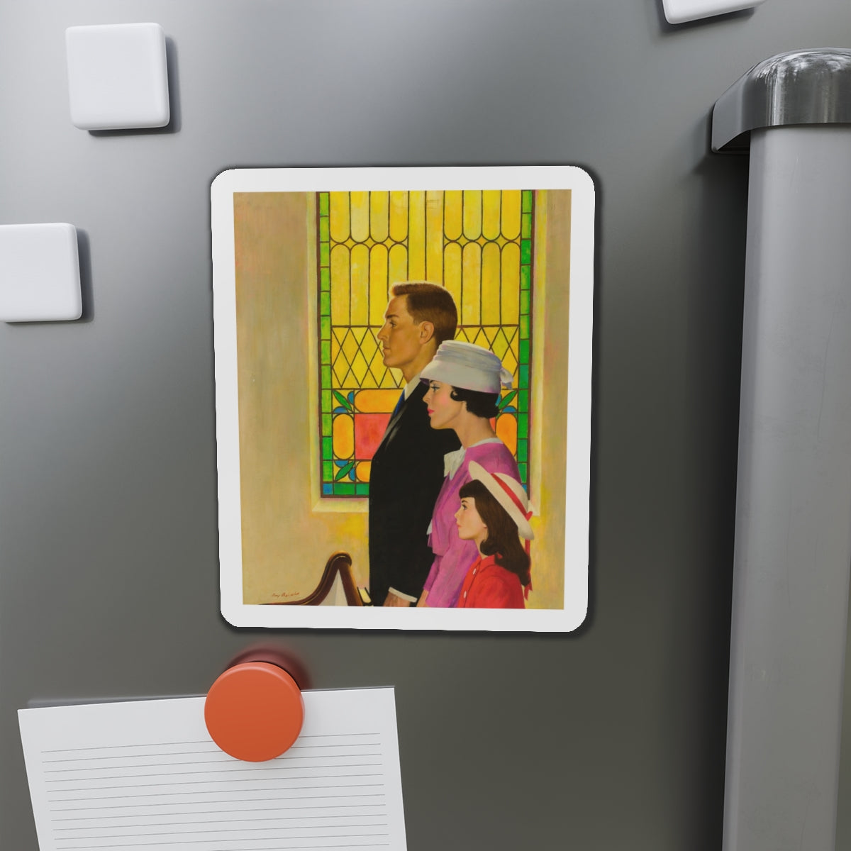 At Church (Magazine Illustration) Refrigerator Magnet-The Sticker Space