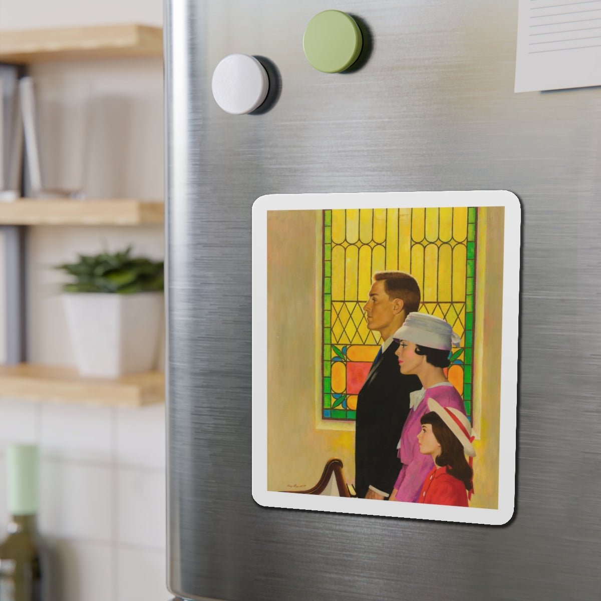 At Church (Magazine Illustration) Refrigerator Magnet-The Sticker Space