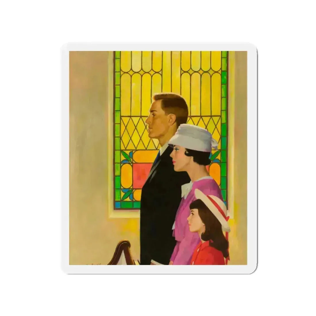 At Church (Magazine Illustration) Refrigerator Magnet 2 Inch Die-Cut - The Sticker Space