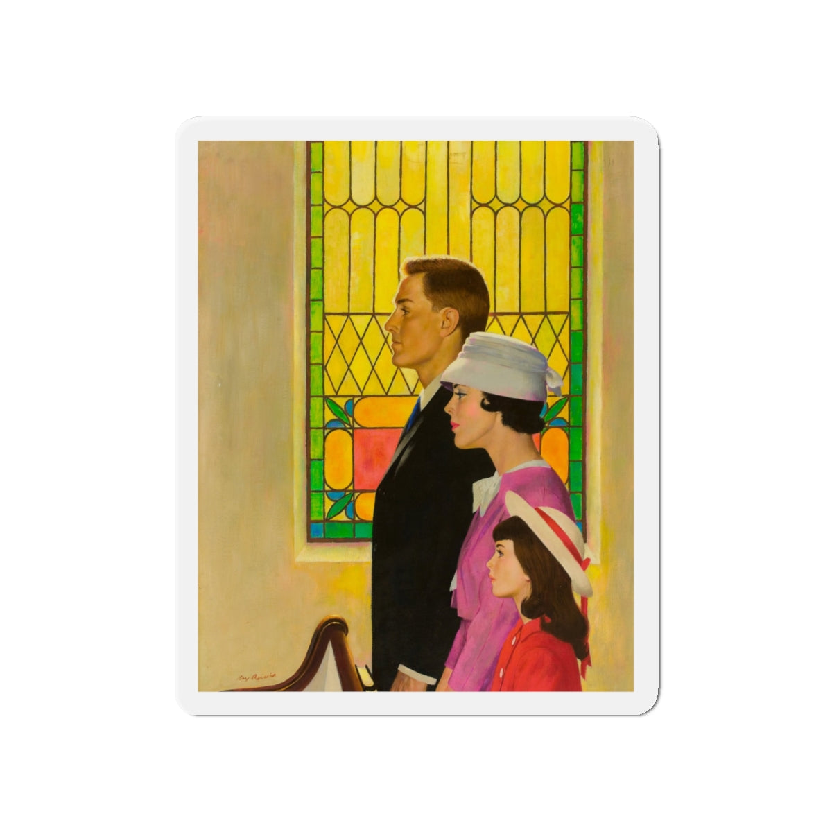 At Church (Magazine Illustration) Refrigerator Magnet-4" x 4"-The Sticker Space