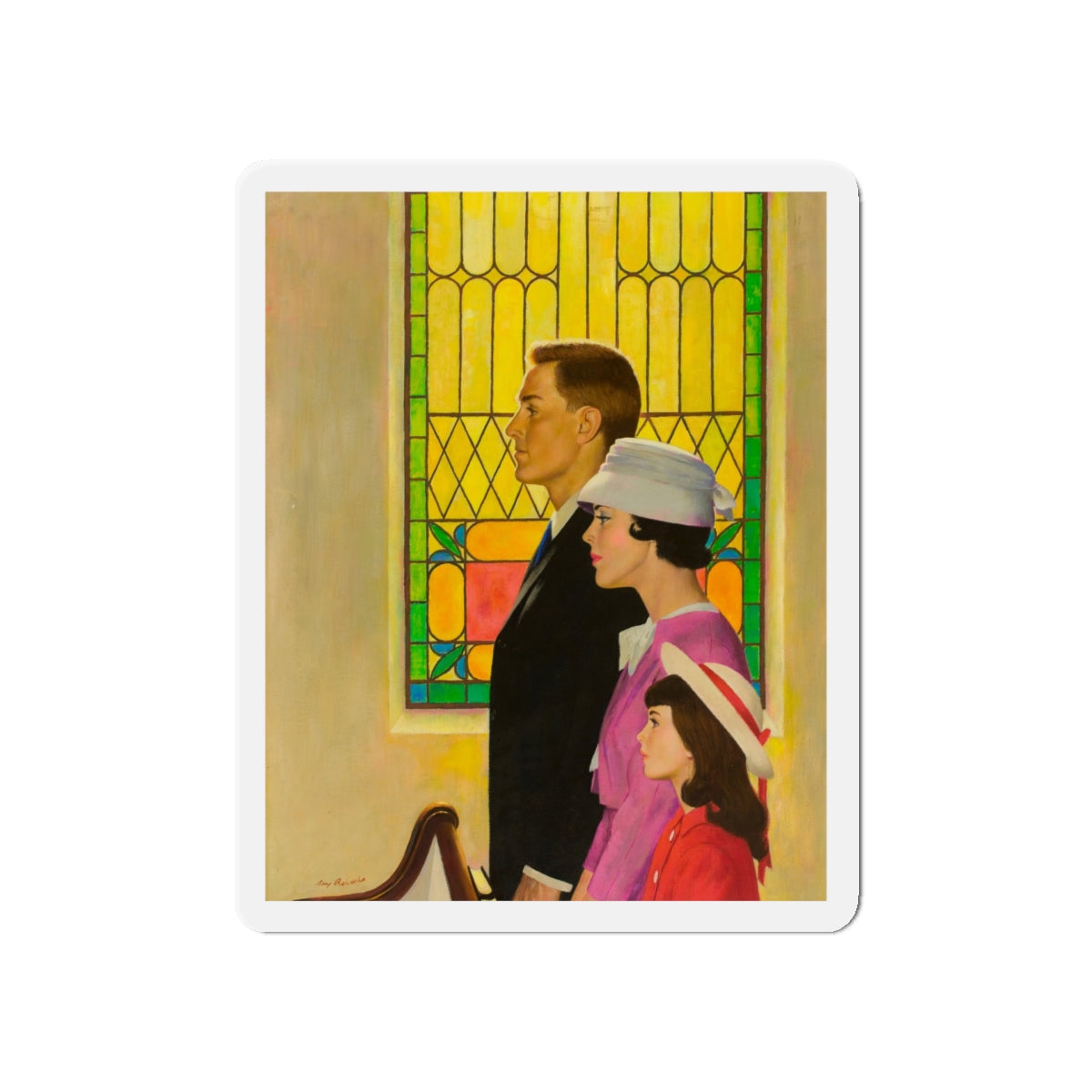 At Church (Magazine Illustration) Refrigerator Magnet-5" x 5"-The Sticker Space