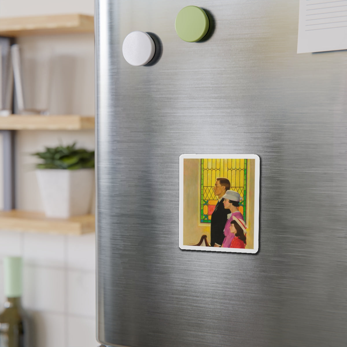 At Church (Magazine Illustration) Refrigerator Magnet-The Sticker Space