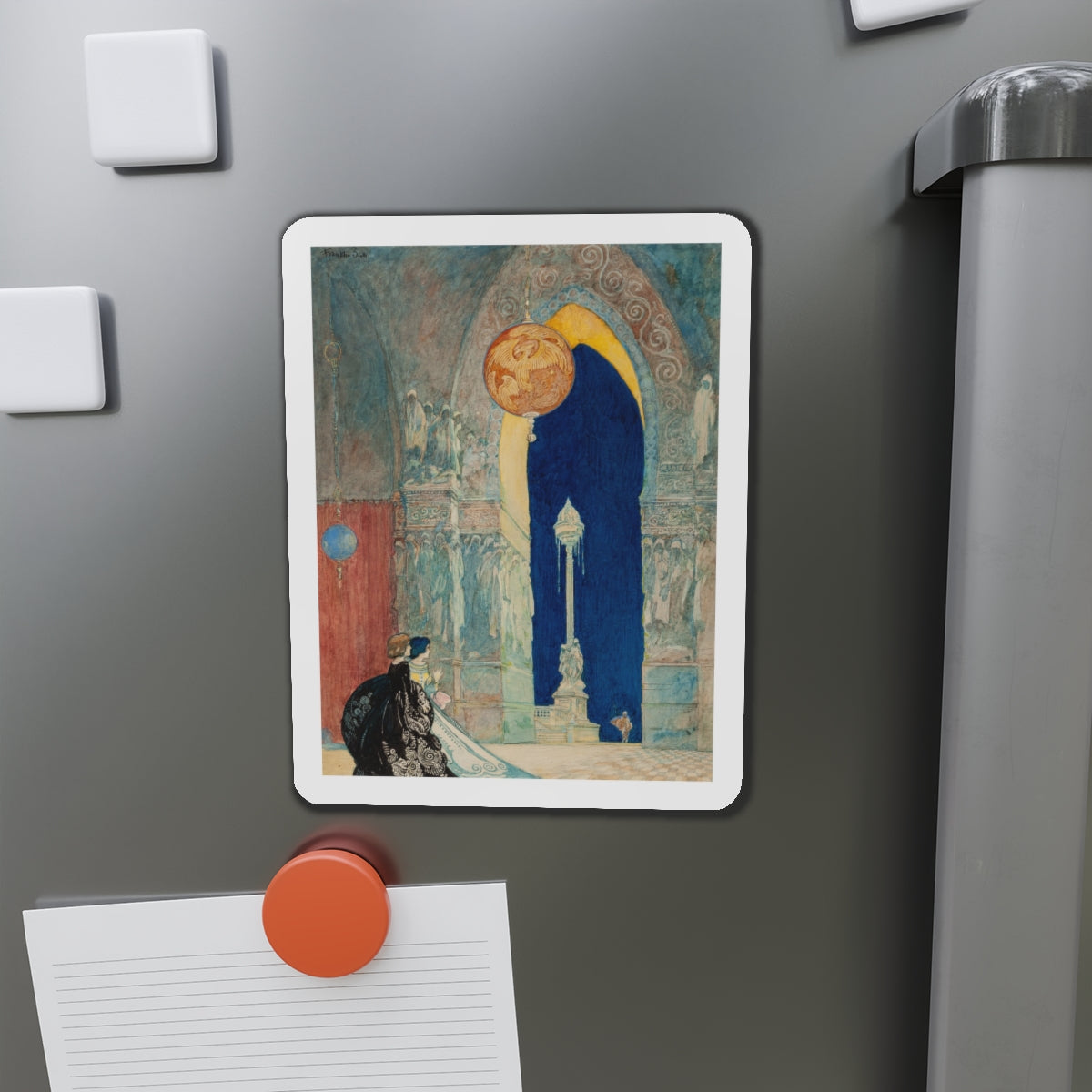 At the Ball, probable interior illustration (Magazine Illustration) Refrigerator Magnet-The Sticker Space