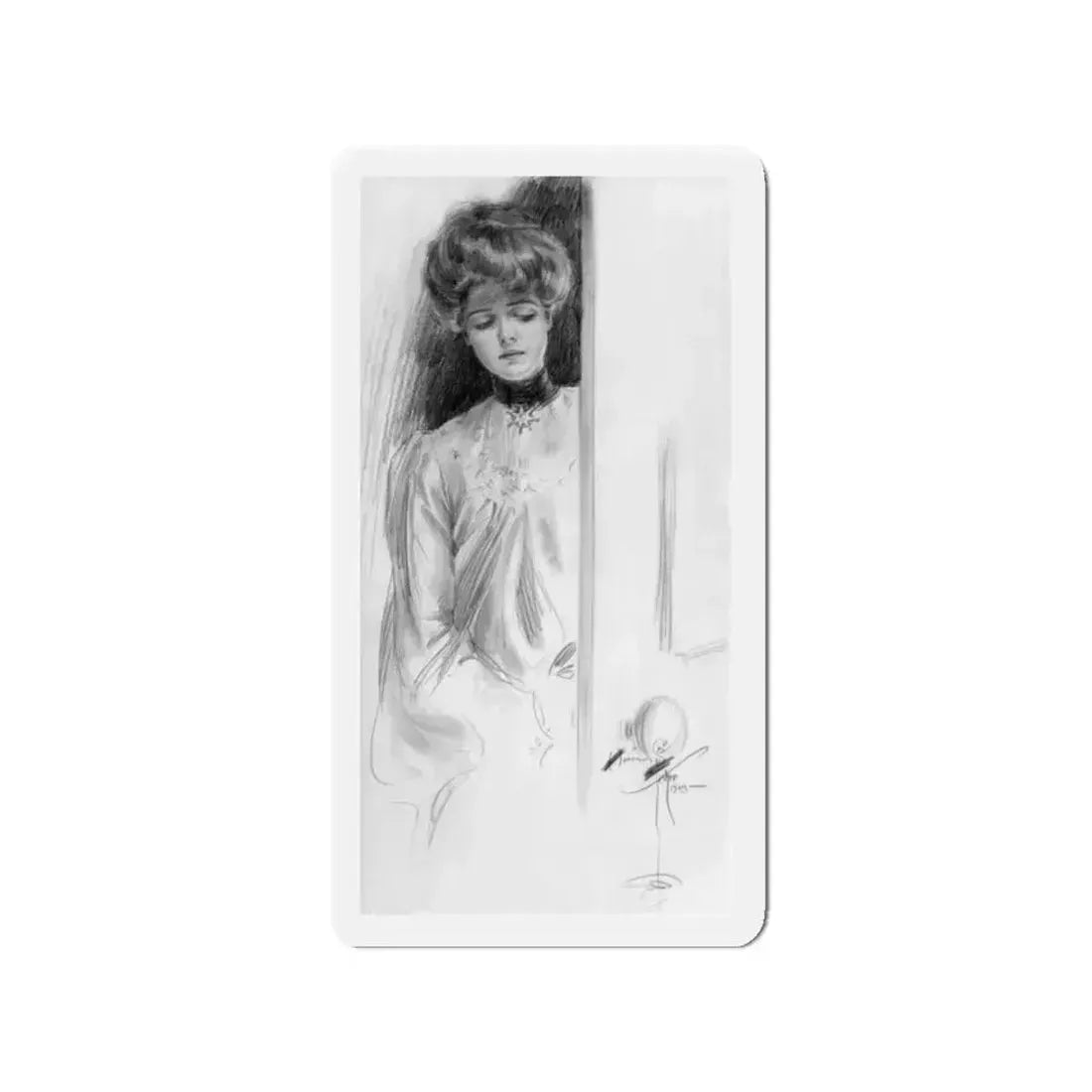 At the Doorway, Saturday Evening Post interior, 1903 (Magazine Illustration) Refrigerator Magnet 2 Inch Die-Cut - The Sticker Space