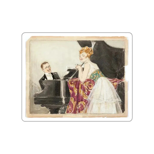 At the Piano Illustration (c. 1910s) (Magazine Illustration) STICKER Vinyl Die-Cut Decal White Die-Cut 2 Inch - The Sticker Space