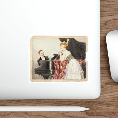 At the Piano Illustration (c. 1910s) (Magazine Illustration) STICKER Vinyl Die-Cut Decal-The Sticker Space