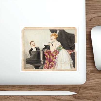 At the Piano Illustration (c. 1910s) (Magazine Illustration) STICKER Vinyl Die-Cut Decal-The Sticker Space