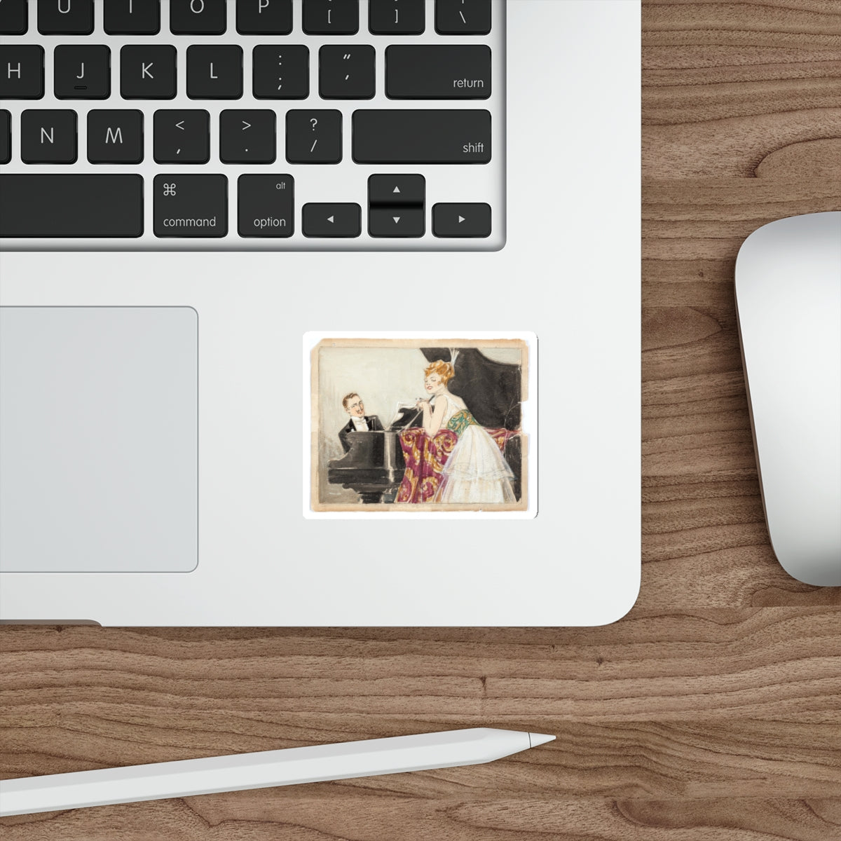 At the Piano Illustration (c. 1910s) (Magazine Illustration) STICKER Vinyl Die-Cut Decal-The Sticker Space