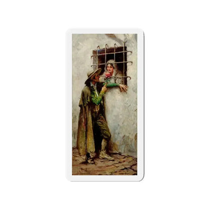 At the Window, Saturday Evening Post illustration, 1920 (Magazine Illustration) Refrigerator Magnet 2 Inch Die-Cut - The Sticker Space