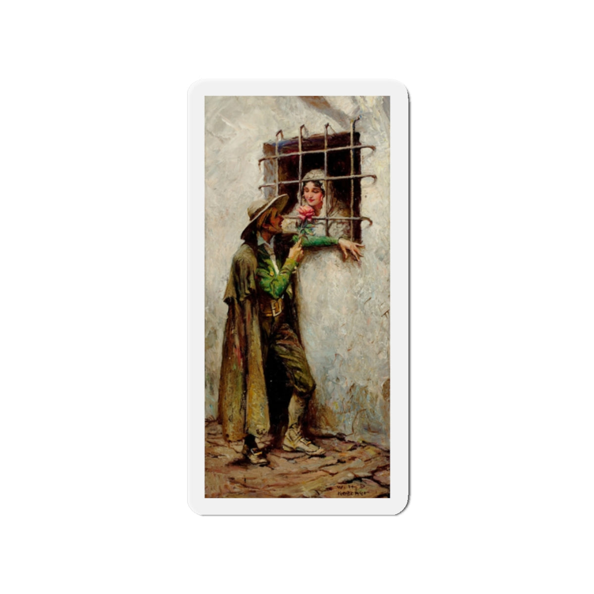 At the Window, Saturday Evening Post illustration, 1920 (Magazine Illustration) Refrigerator Magnet-2" x 2"-The Sticker Space