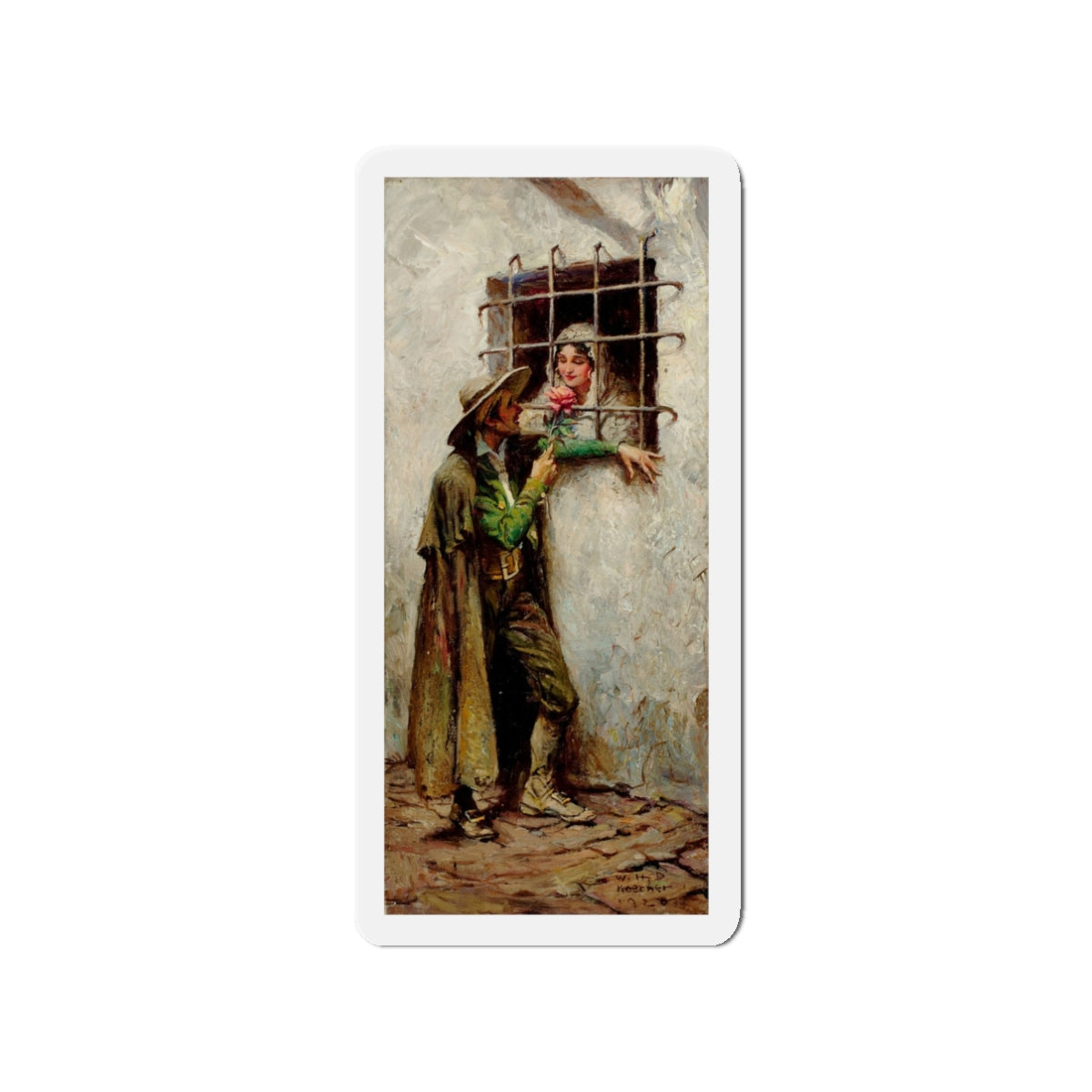 At the Window, Saturday Evening Post illustration, 1920 (Magazine Illustration) Refrigerator Magnet-3" x 3"-The Sticker Space