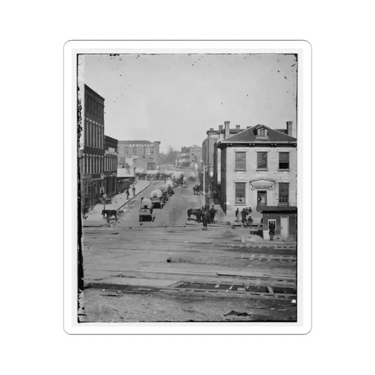 Atlanta, Ga. Northward View Across the Tracks on Whitehall Street, With Wagon Train (U.S. Civil War) STICKER Vinyl Kiss-Cut Decal 2 Inch White - The Sticker Space