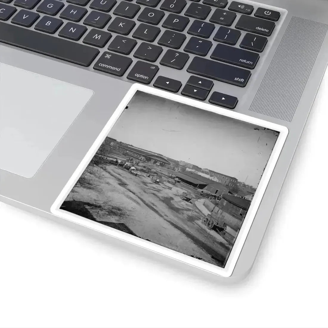 Atlanta, Ga. Railroad Depot and Yard; Trout House and Masonic Hall in Background (U.S. Civil War) STICKER Vinyl Kiss-Cut Decal - The Sticker Space